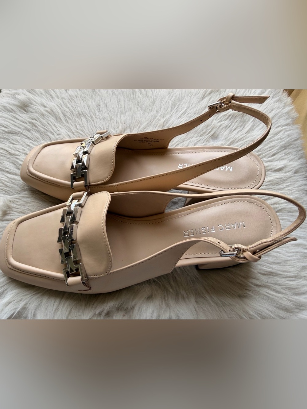 Marc Fisher Graci Beige Slingback Loafer Pumps With Silver Chain Accent View 2